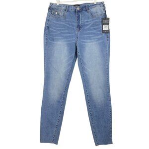 NWT True Religion Women Denim Jeans 32 Halle High Rise Super Skinny Raw Hem Blue